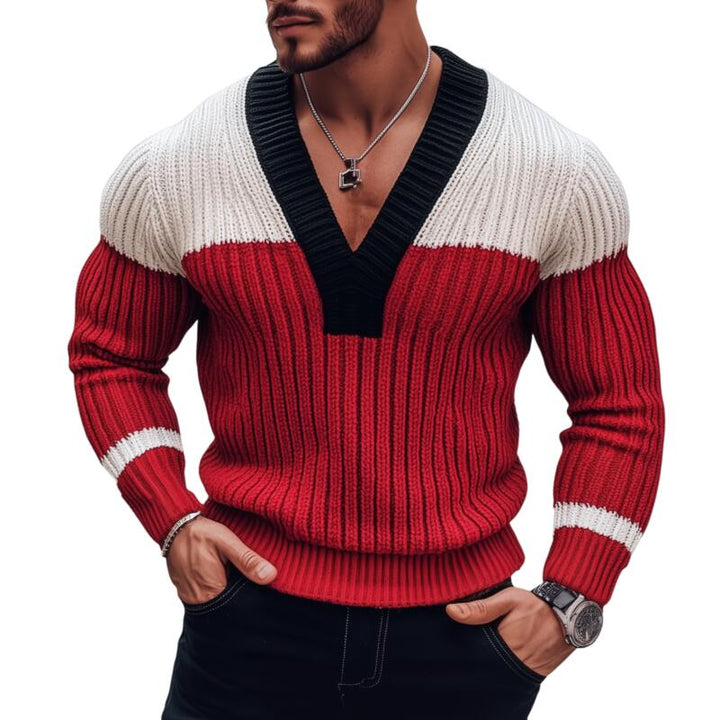 Pánský Stylový Svetr Pullover s Kontrastními Barvami, Prodyšný, Pletený, Slim Fit MTA2838H0M