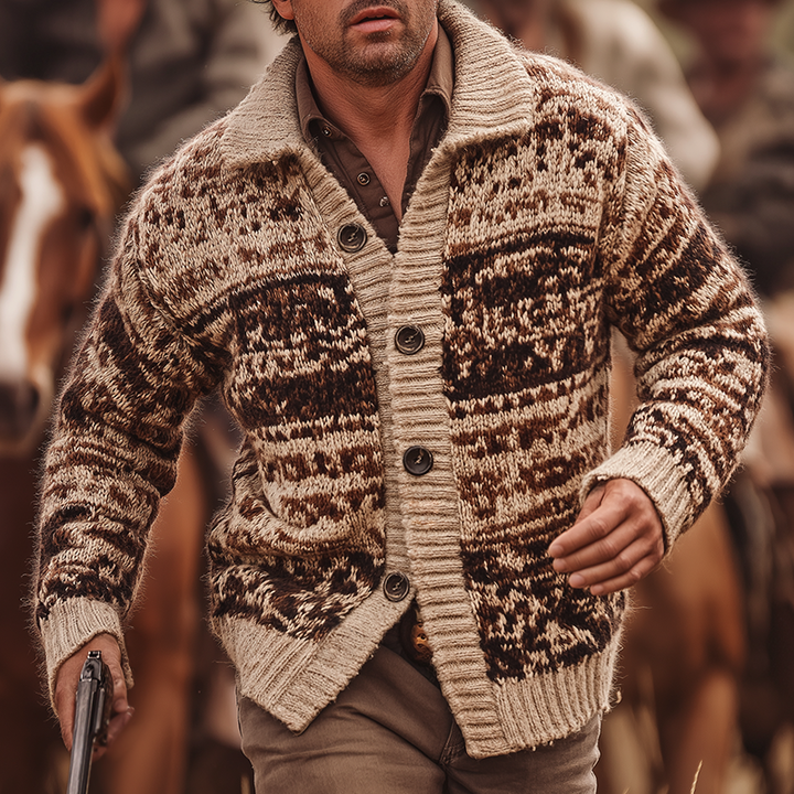 Pánský Vintage Casual Western Ranch Svetr s Límcem a Knoflíky MTA1529H0TO