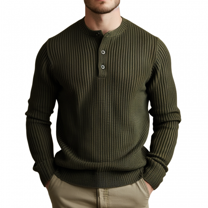 Pánský casual svetr s Henley výstřihem, jednobarevný, slim fit, dlouhý rukáv, MTA0540H8M