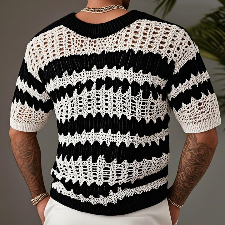 【24-hodinová expedice】Pánský pletený svetr s kontrastní barvou, výstřihem do V a krátkým rukávem T-Shirt 14944957X