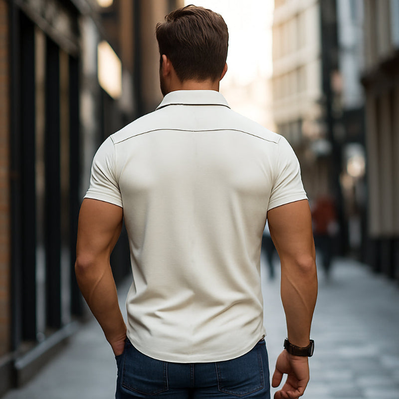 Pánská Casual Premium Bavlněná Košile Krátký Rukáv s Kontrastním Zakončením a Klopami MTA0842E7M