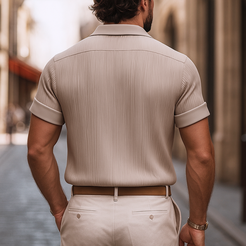 Pánská saténová košile s plisovaným límcem a krátkým rukávem MTA0317G0Z