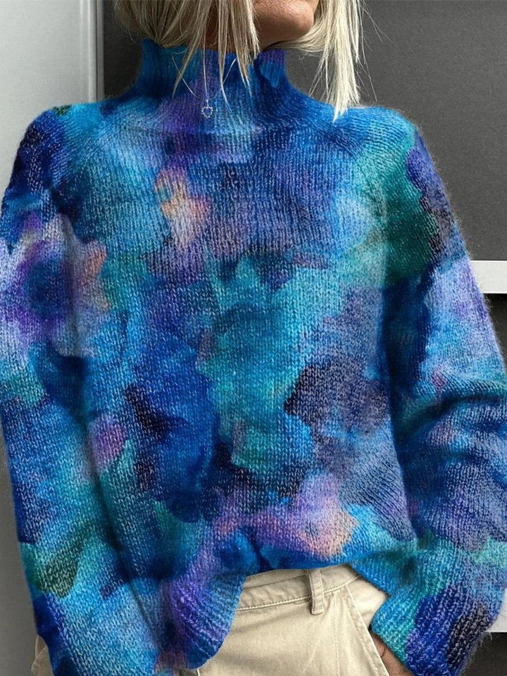 Abstraktní Květinový Vzor na Vodě, Tisknutý Svetr s Rolákem