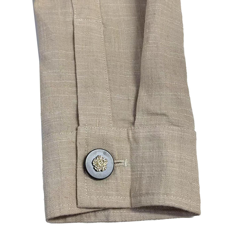 Pánská Volná Košile s Lněným Vyšíváním a Dlouhým Rukávem 13095416M