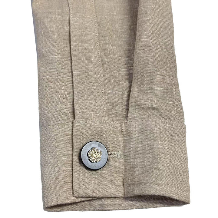 Pánská Volná Košile s Lněným Vyšíváním a Dlouhým Rukávem 13095416M