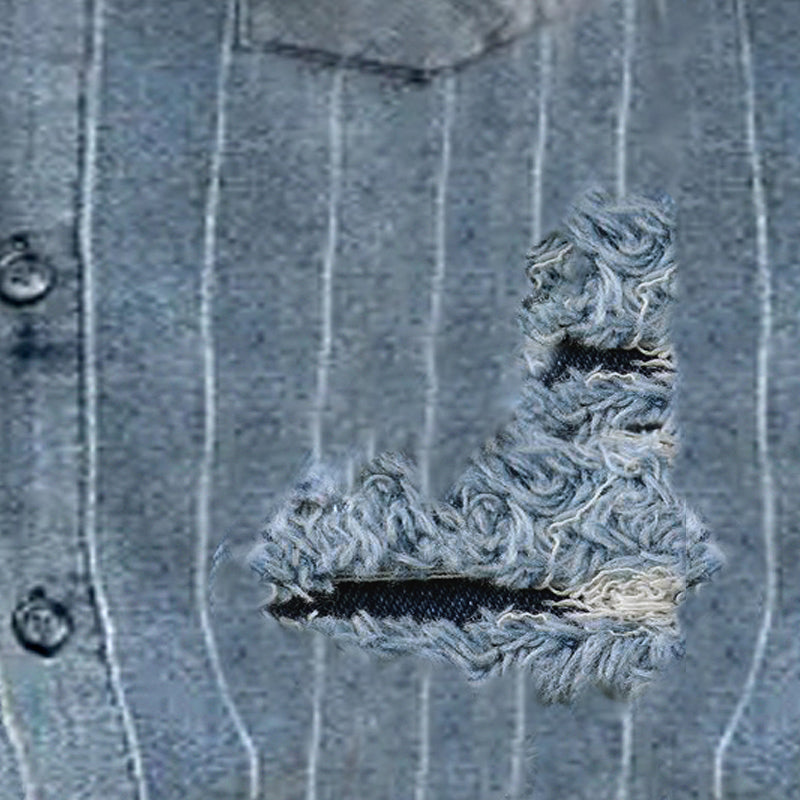 Pánská Vintage Pruhovaná Roztrhaná Džínová Košile s Krátkým Rukávem 13201211Y