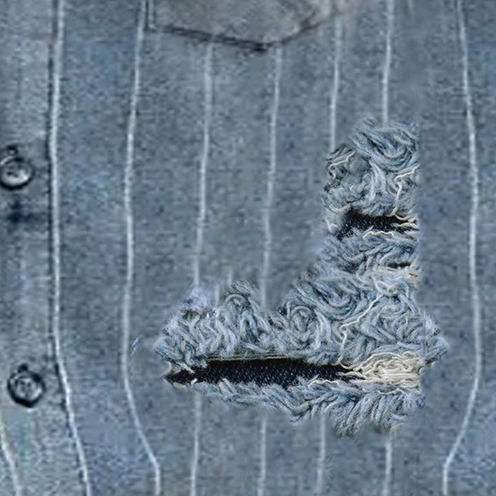 Pánská Vintage Pruhovaná Roztrhaná Džínová Košile s Krátkým Rukávem 13201211Y