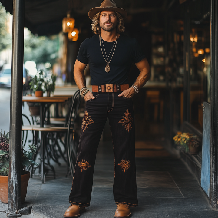 Pánské Kalhoty ve Western Cowboy Stylu s Vintage Vyšíváním MTA1336F8U
