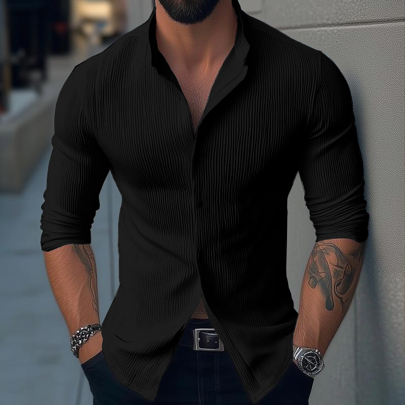 【24-hodinové doručení】Pánská košile s dlouhým rukávem a stojáčkem v jednobarevném provedení 02801063Z