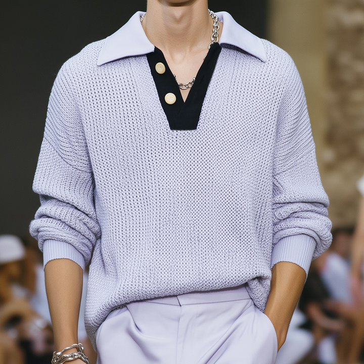 Pánský klasický, casual, volný svetr s výstřihem do V MTA2939H5U