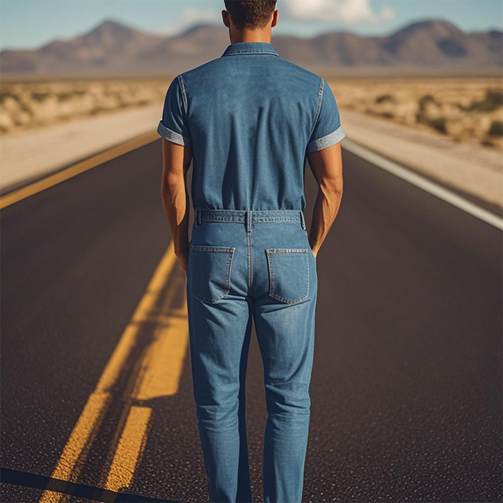 【24-hodinové odesílání】Pánská letní móda casual klasický styl western Tencel džíny vyšívaný overal MTA1244D2K