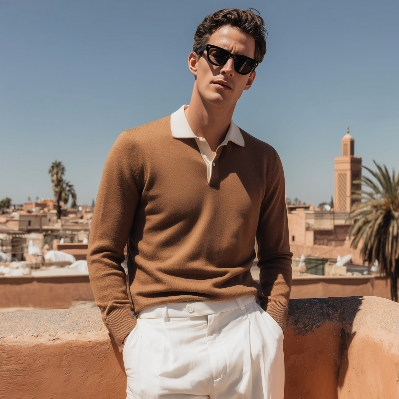 Pánská Vintage Elegantní Barevná Polo Košile Slim Fit s Dlouhým Rukávem MTA0130H3M