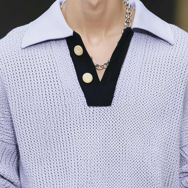 Pánský klasický, casual, volný svetr s výstřihem do V MTA2939H5U