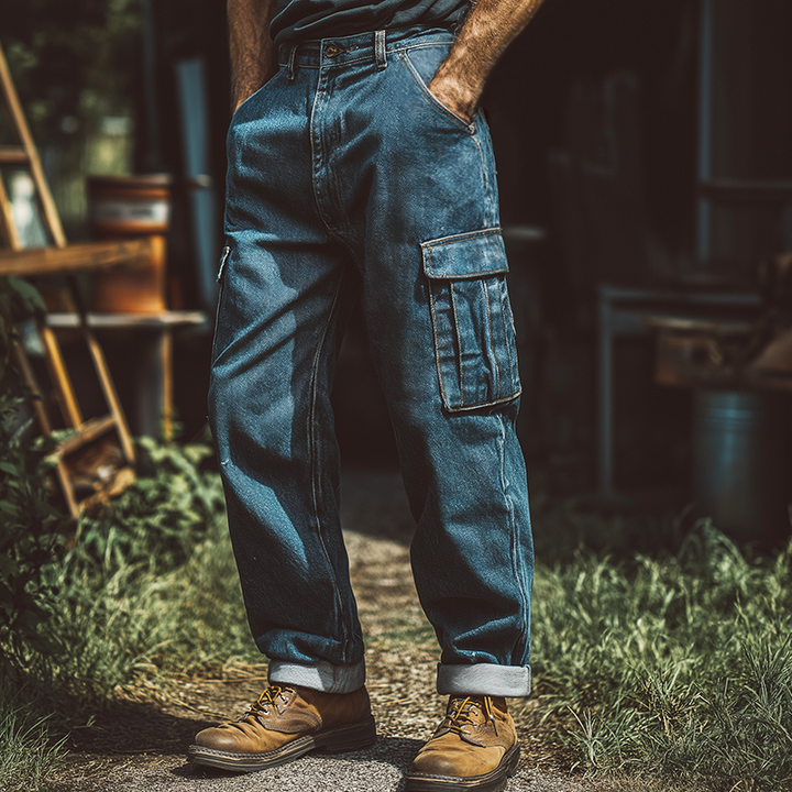 Pánské Retro Casual Prané Zničené Džínové Kalhoty Cargo na Ven MTA3186G1TO