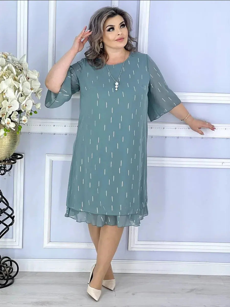 Wioletta | Elegantní midi šifonové šaty s záhyby