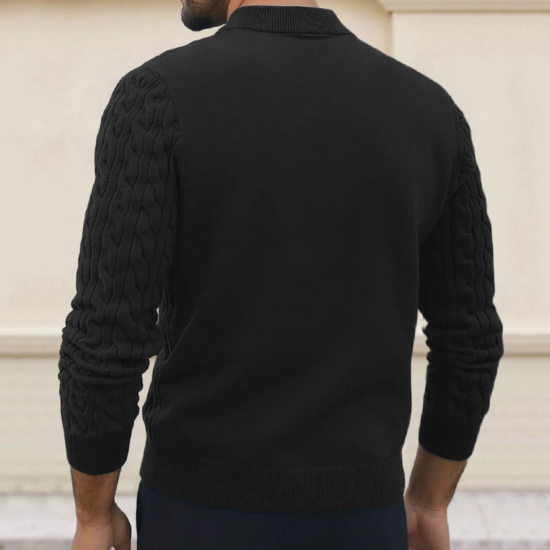 Pánský polo svetr s výstřihem, slim fit, v jednobarevném provedení, s pletenou texturou MTA1373H6X