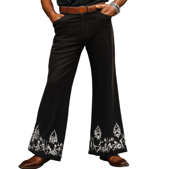 Pánské Kalhoty v Stylu Western Cowboy Vintage Stříbrné Vyšívané s Rozšířenou Nohavicí MTA1324F7U