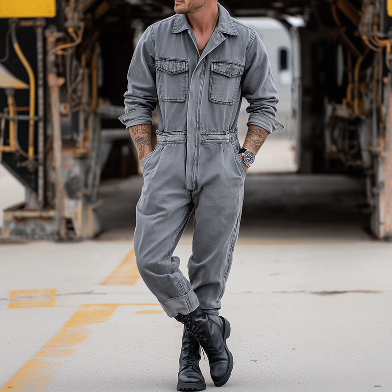 Pánský Retro Casual Džínový Praný Košile S Dlouhým Rukávem Kombinéza MTA0436H3TO