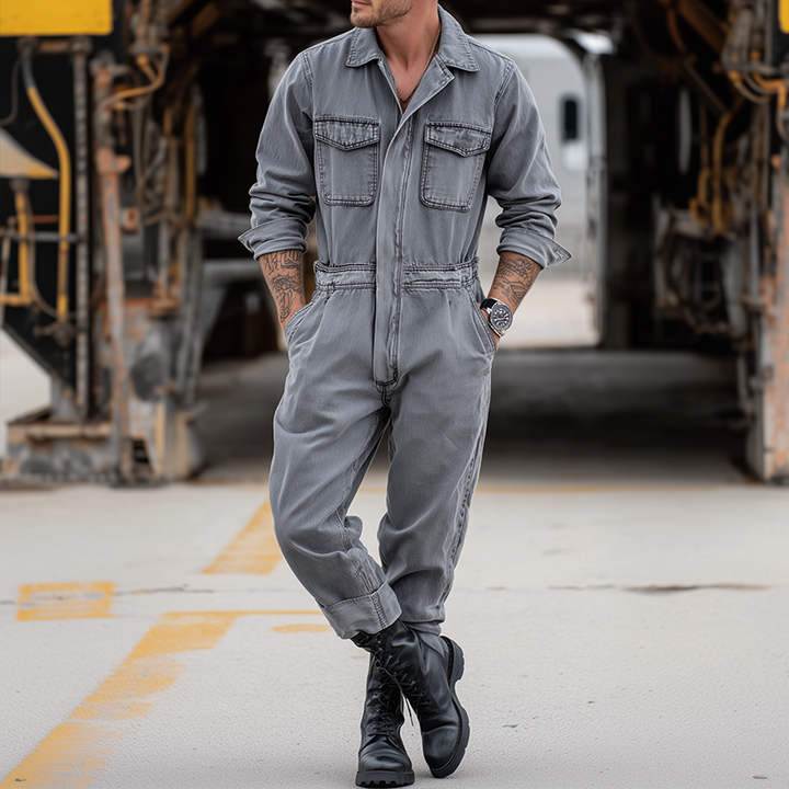 Pánský Retro Casual Džínový Praný Košile S Dlouhým Rukávem Kombinéza MTA0436H3TO