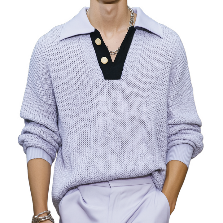 Pánský klasický, casual, volný svetr s výstřihem do V MTA2939H5U