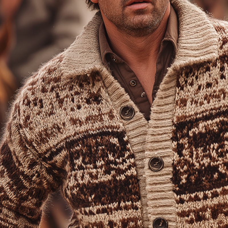 Pánský Vintage Casual Western Ranch Svetr s Límcem a Knoflíky MTA1529H0TO