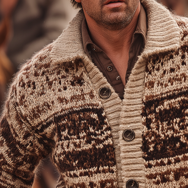 Pánský Vintage Casual Western Ranch Svetr s Límcem a Knoflíky MTA1529H0TO