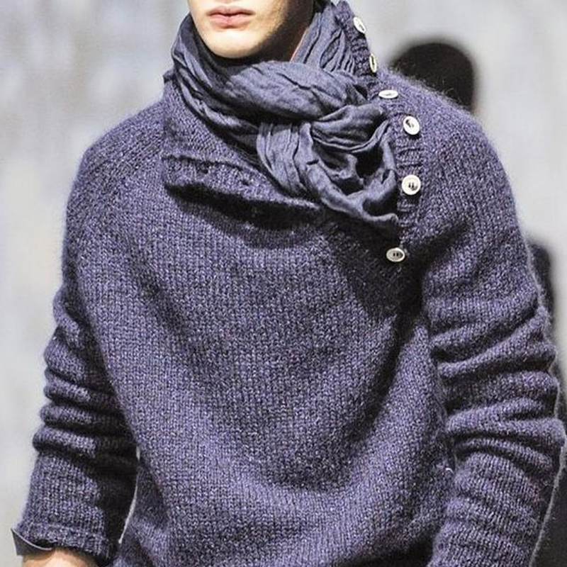 Pánský svetr s dlouhým rukávem a knoflíky v jednobarevném provedení 21588765Z