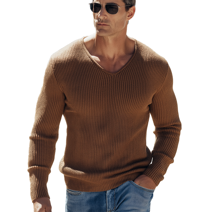 Pánský Jednoduchý Pletený Svetřík v Jednoduché Barvě s Výstřihem do V