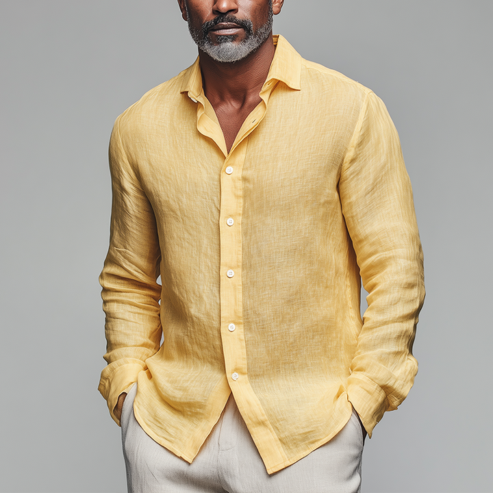 Pánská letní móda - lněná košile s dlouhým rukávem MTA1184G6P