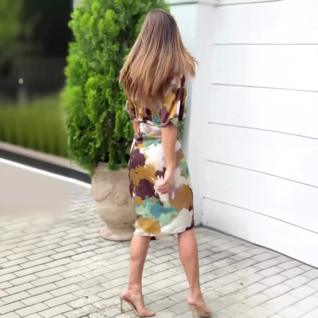 Stefka | Elegantní šaty s abstraktním potiskem, wrap pro ženy