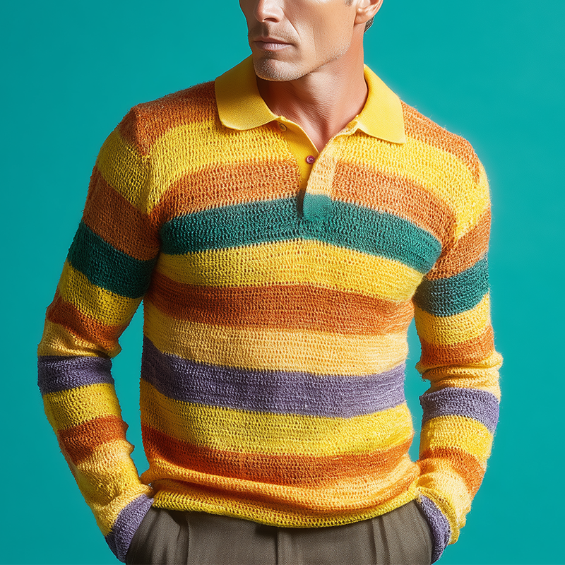 Pánský polo svetr s kontrastním páskem MTA2994H0P