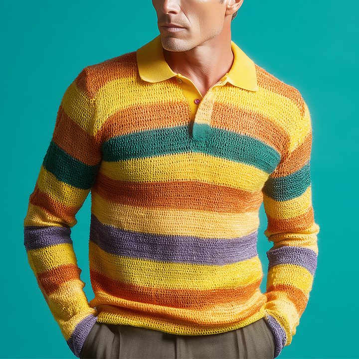 Pánský polo svetr s kontrastním páskem MTA2994H0P