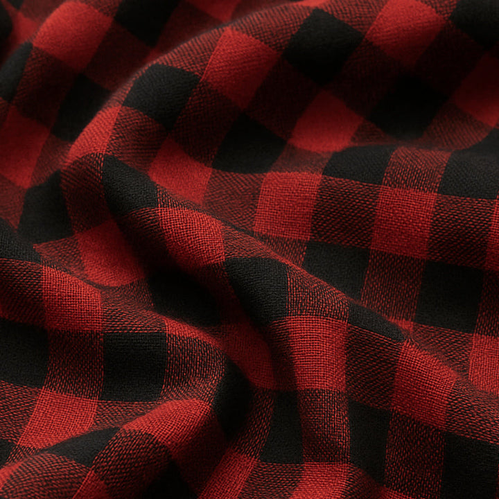 Pánská letní retro košile s kostkovaným vzorem v červeno-černé barvě s knoflíky a krátkým rukávem MTA2678E3U