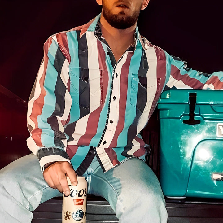 Pánská Košile s Dlouhým Rukávem v Retro Stylu s Barevnými Pruhy 56477625M