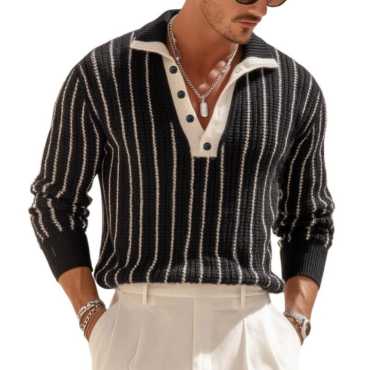 Pánský svetr polo s kontrastními pruhy, prodyšný, volný pulovr MTA2815H4M