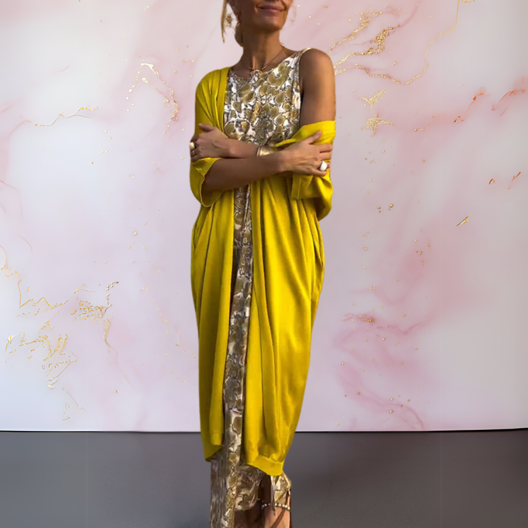 Božena | Elegantní Dlouhá Šaty s Přizpůsobeným Kardiganem