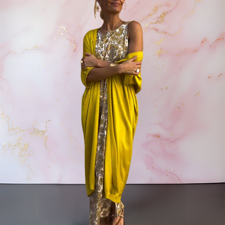 Božena | Elegantní Dlouhá Šaty s Přizpůsobeným Kardiganem