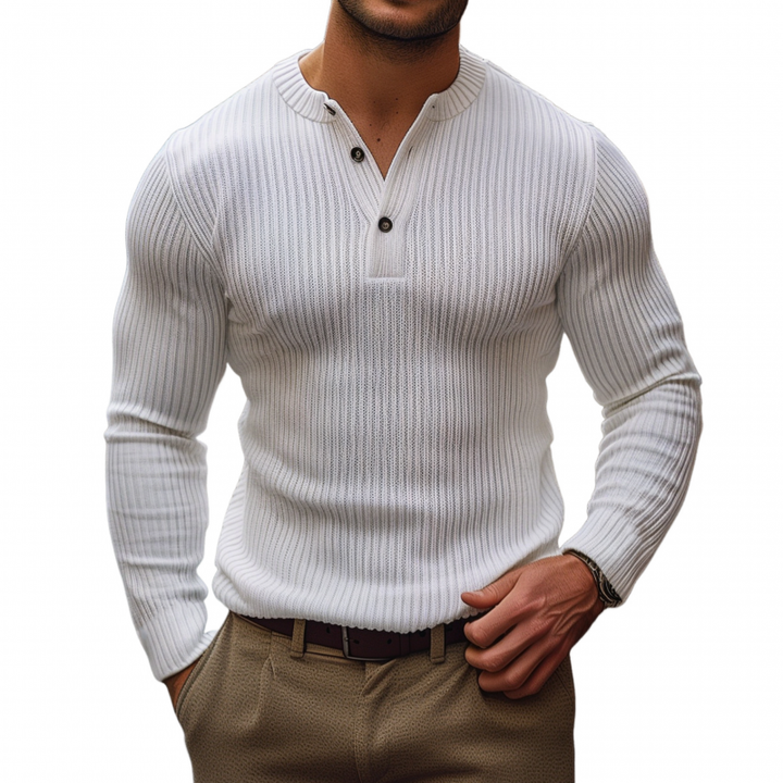 Pánský casual svetr s Henley výstřihem, jednobarevný, slim fit, dlouhý rukáv, MTA0540H8M