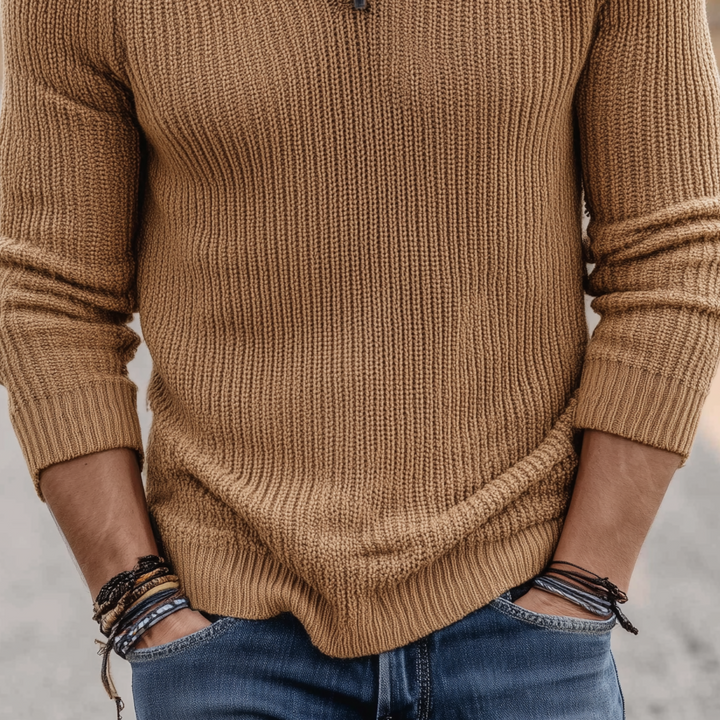 Pánský klasický casual svetr V-neck slim fit tenký s dlouhým rukávem MTA0247H1K