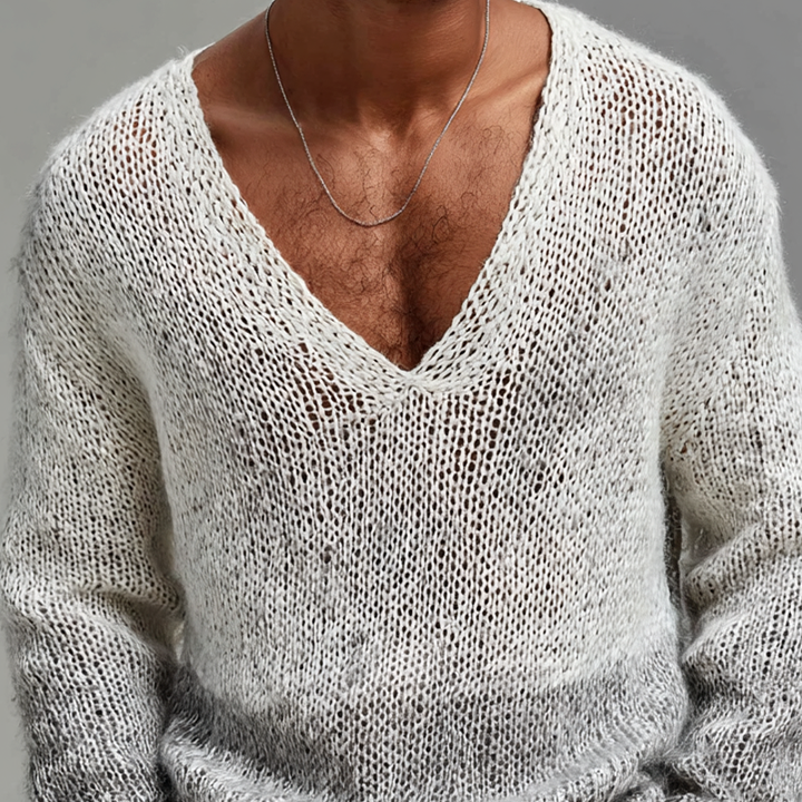 Pánský gradientový svetr s výstřihem do V a dlouhým rukávem MTA2096H9Z