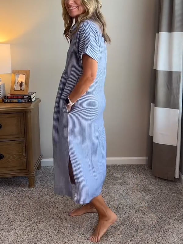 Malina | Pásková košilová šaty s klopami a knoflíky s funkčními kapsami