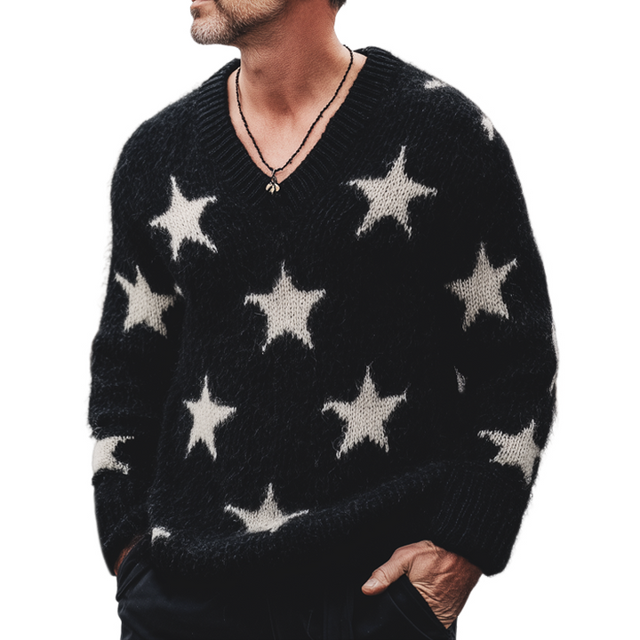 Pánský Casual V-Neck Svetr se Hvězdami MTA2832H2U