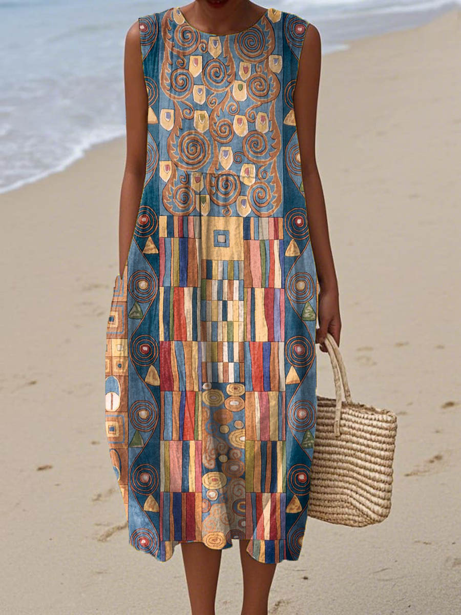 Mirka | Dámská šaty bez rukávů s abstraktním geometrickým vzorem