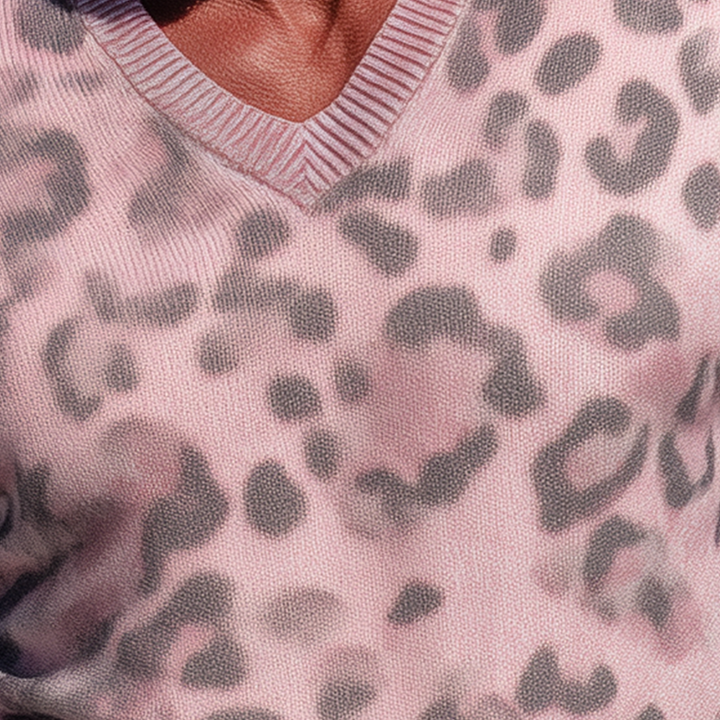 Pánský Pletený Svetr s Leopardím Vzorem a Výstřihem do V MTA1431H1P