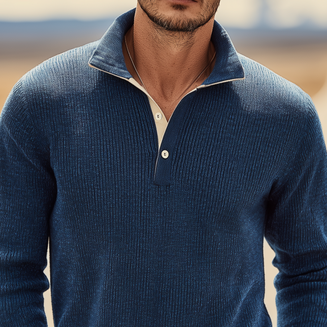 Pánský klasický polo svetr s dlouhým rukávem v slim fit MTA0204H8K