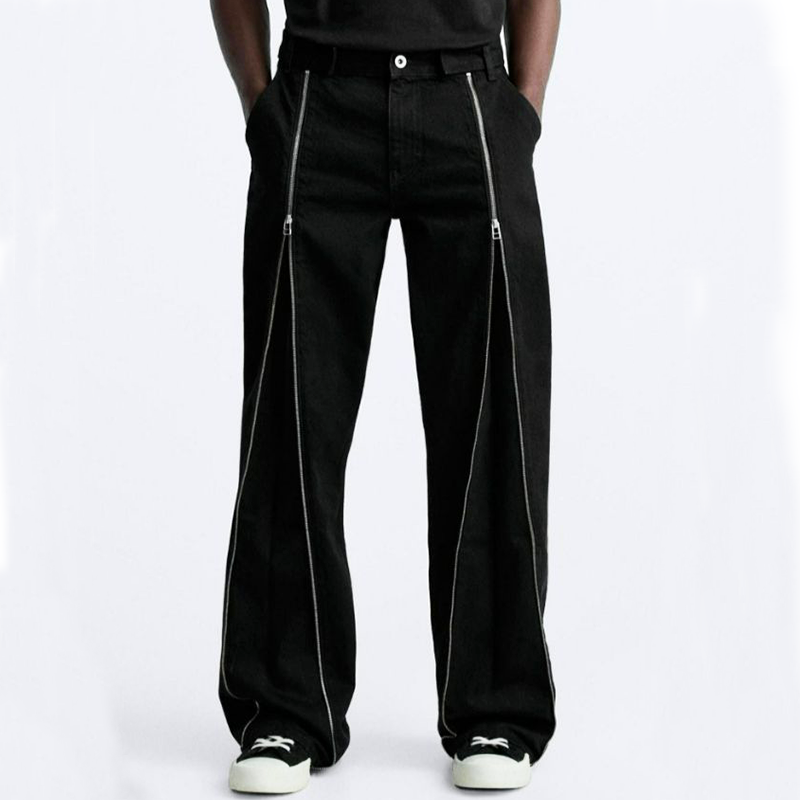 Pánské Stylové Černé Džínové Kalhoty se Zipem MTA0710H4U