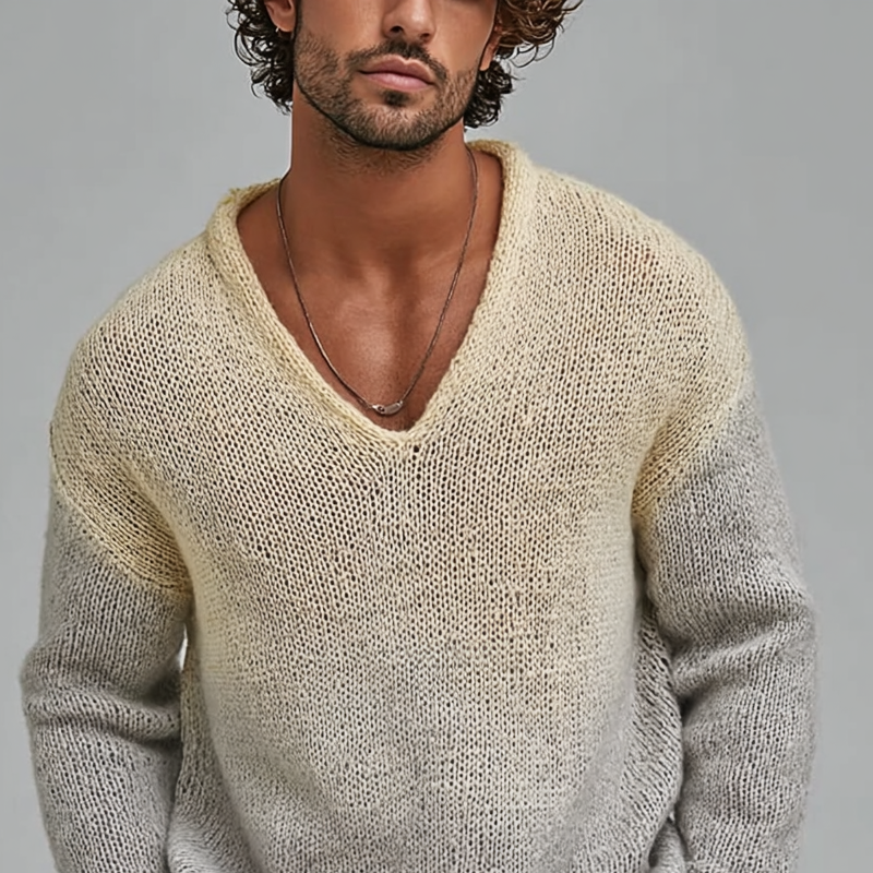 Pánský Gradientový Svetr s Výstřihem do V a Dlouhým Rukávem MTA2072H4Z