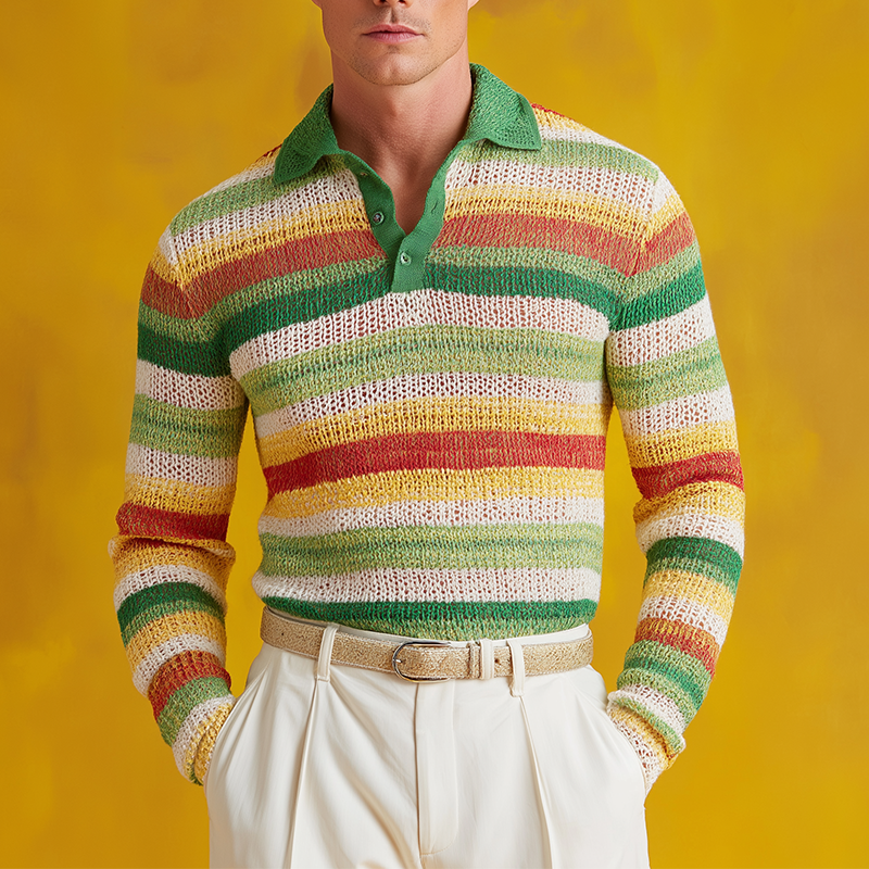 Pánský polo svetr s kontrastním pruhem MTA2942H3P