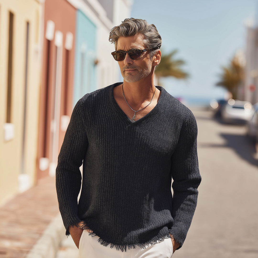 Pánský vintage svetr s hrubým zakončením v melírované barvě MTA1367H6P