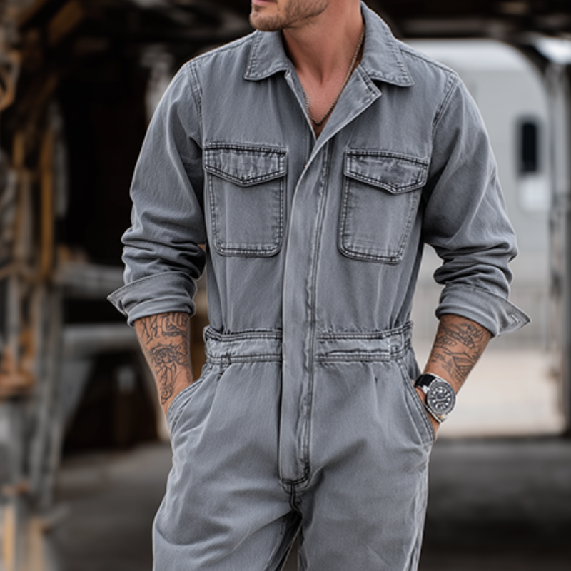 Pánský Retro Casual Džínový Praný Košile S Dlouhým Rukávem Kombinéza MTA0436H3TO